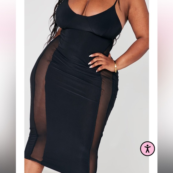 PrettyLittleThing Dresses & Skirts - Prettylittlething Plus Black Panelled Mesh Slinky Midi Dress